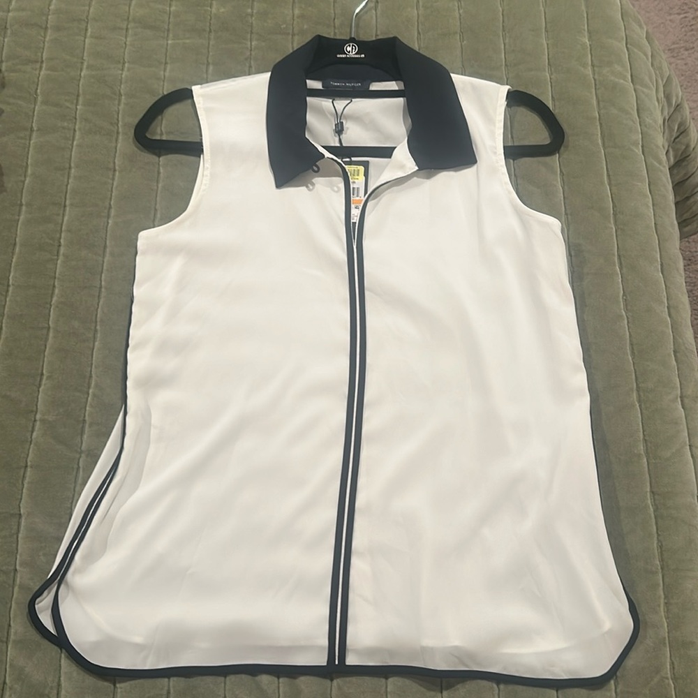 Tommy Hilfiger Navy and White Sleeveless Blouse NWT